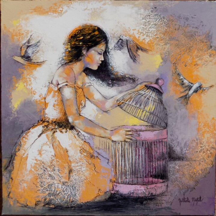 Painting titled "Belle échappée.Nath…" by Nathalie Montel, Original Artwork, Acrylic Mounted on Wood Stretcher frame