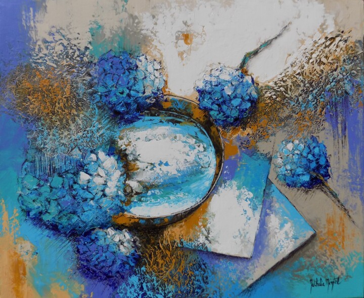 Pintura intitulada "Bleus en équilibre.…" por Nathalie Montel, Obras de arte originais, Acrílico Montado em Armação em madei…