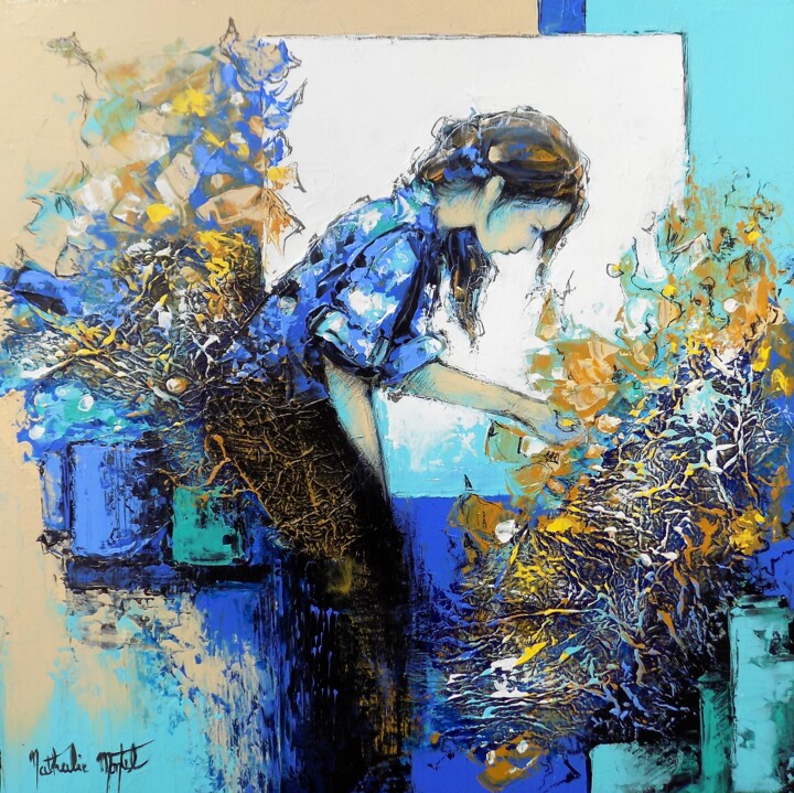 Картина под названием "la fleuriste.Nathal…" - Nathalie Montel, Подлинное произведение искусства, Акрил