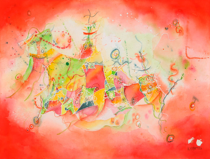 Картина под названием "Amour partagé" - Nathalie Moretto, Подлинное произведение искусства, Масло