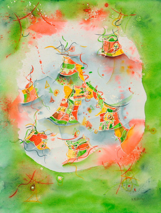 Painting titled "Sans Titre N°033" by Nathalie Moretto, Original Artwork, Watercolor