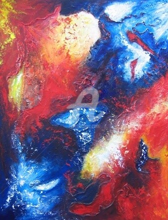 Painting titled "CRÉATION" by Nathalie Morin, Original Artwork, Oil