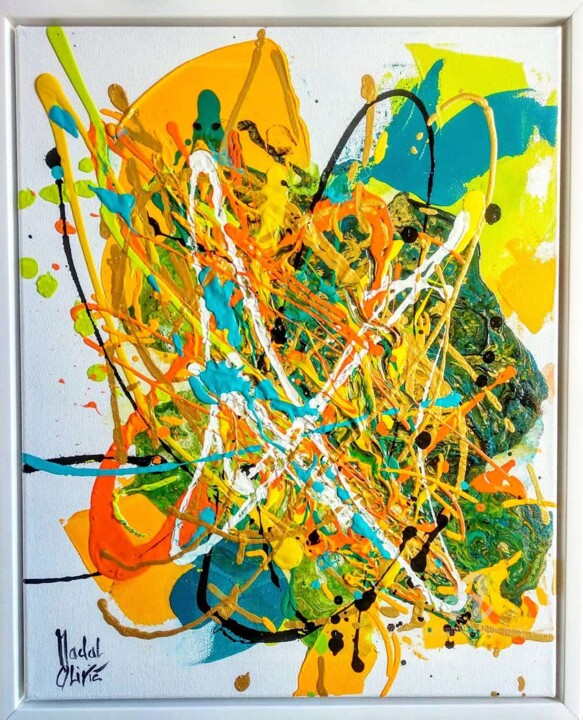 Schilderij getiteld "OEUVRE UNIQUE "RAIN…" door Nathalie Nadal-Olivié, Origineel Kunstwerk, Acryl Gemonteerd op Frame voor h…
