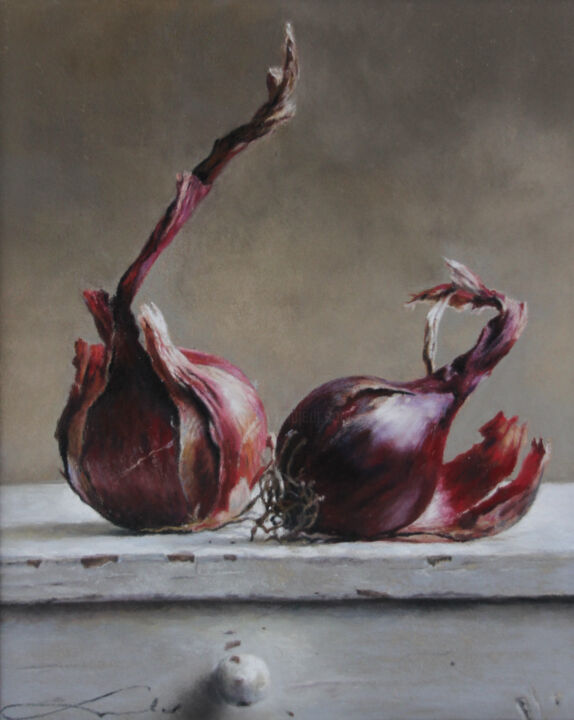 Dessin intitulée "Les oignons rouges" par Nathalie Picoulet, Œuvre d'art originale, Pastel Monté sur Carton