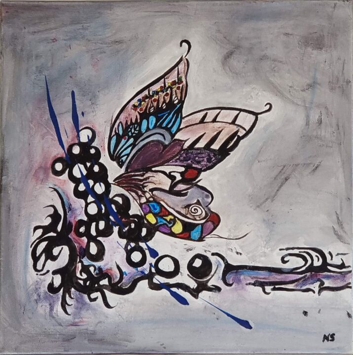 Painting titled "Papillon" by Nathalie Sandez, Original Artwork, Acrylic