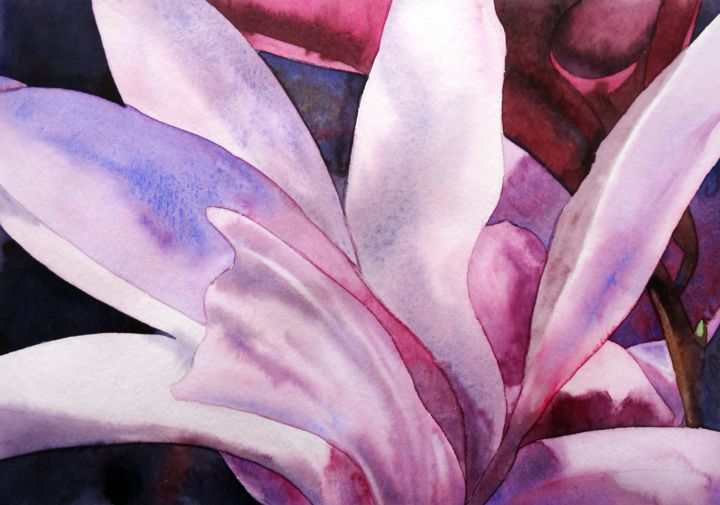 Painting titled "Magnolias" by Nathalie Seignan, Original Artwork, Watercolor