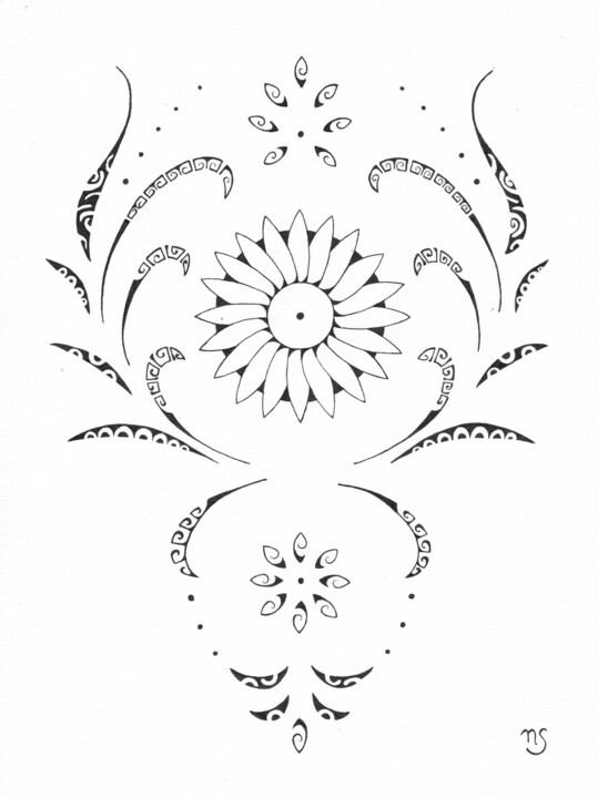 Desenho intitulada "Floral" por Nathalie Setea, Obras de arte originais, Tinta