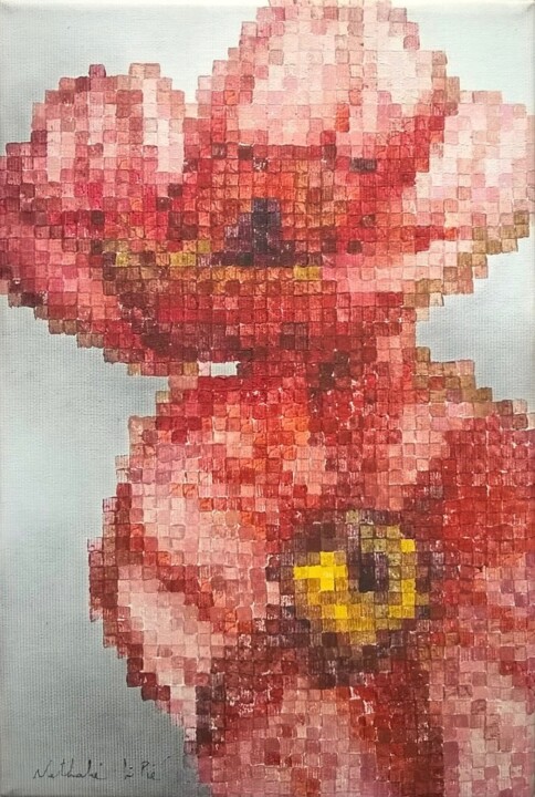 Malerei mit dem Titel "10- Pixels flowers" von Nathalie Si Pié, Original-Kunstwerk, Acryl