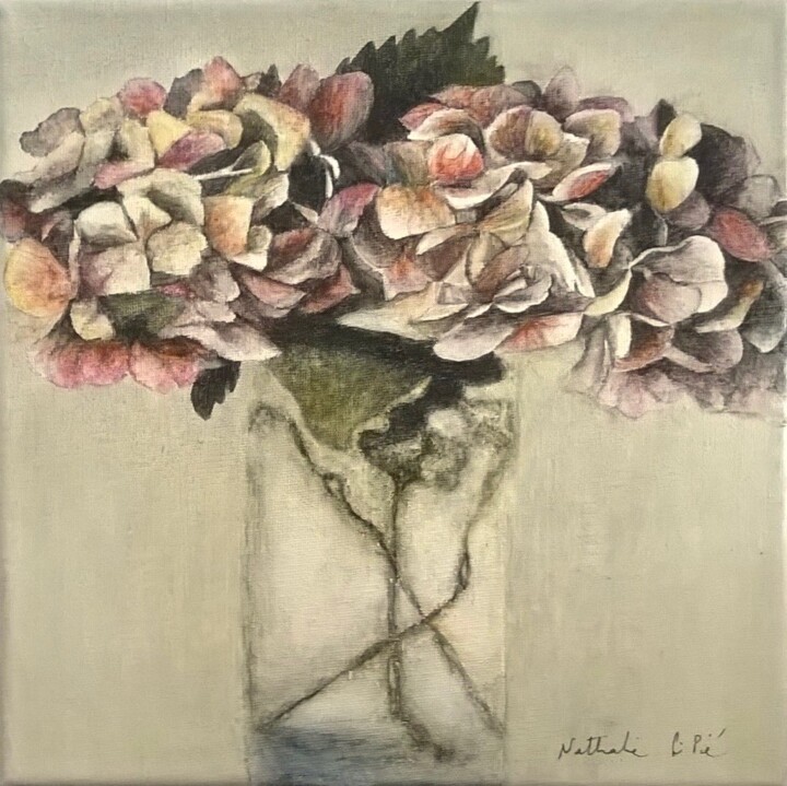 Painting titled "Deux fleurs d'horte…" by Nathalie Si Pié, Original Artwork, Acrylic Mounted on Wood Stretcher frame