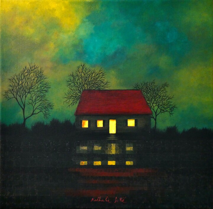 Картина под названием "Night lights/Lumièr…" - Nathalie Si Pié, Подлинное произведение искусства, Акрил Установлен на Деревя…