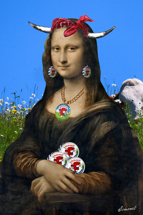 Digital Arts titled "Mona Lisa et la Vac…" by Nathalie Simonet, Original Artwork, Photo Montage
