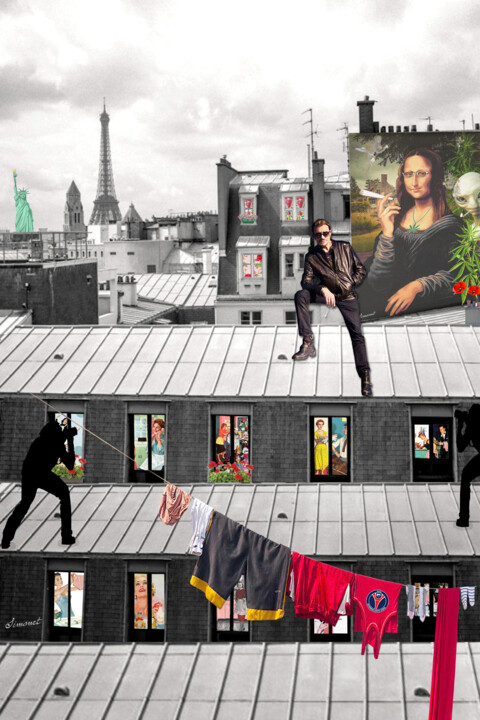 Arts numériques intitulée "Johnny partagé entr…" par Nathalie Simonet, Œuvre d'art originale, Photo montage