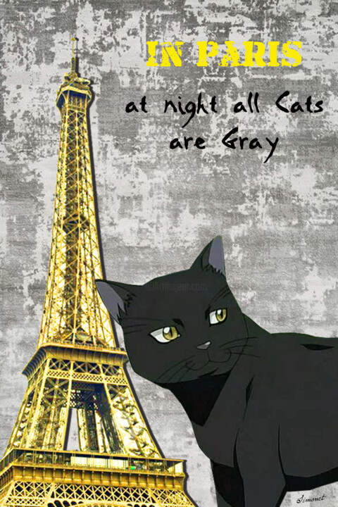 Arts numériques intitulée "Chat noir à Paris" par Nathalie Simonet, Œuvre d'art originale, Photo montage