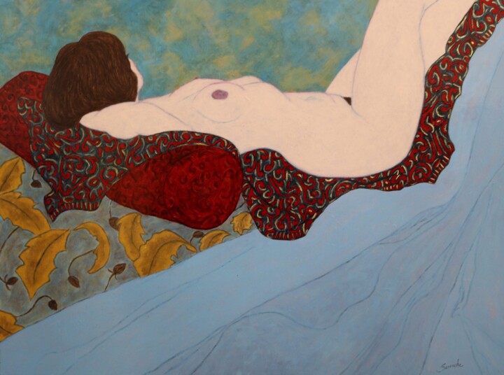 Peinture intitulée "Nu allongé sur le c…" par Nathalie Sorroche, Œuvre d'art originale, Huile