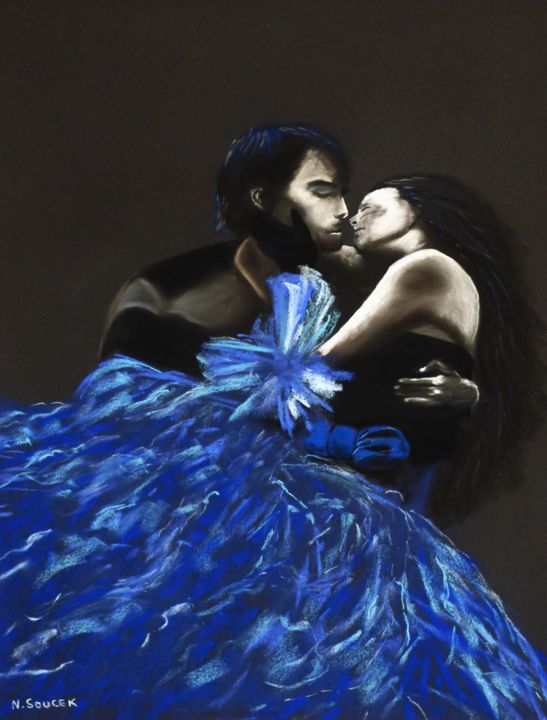 L Amour En Noir Et Bleu Painting By Nathalie Soucek Artmajeur
