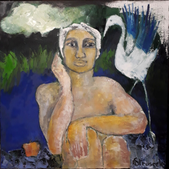 Peinture intitulée "La pomme d'Adam" par Nathalie Straseele, Œuvre d'art originale, Huile