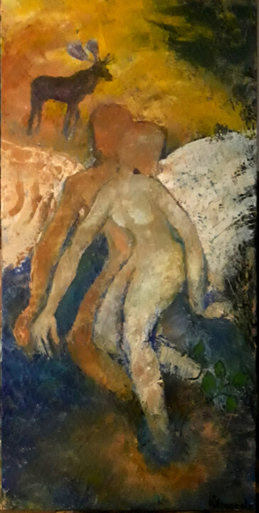 Painting titled "Pariétal" by Nathalie Straseele, Original Artwork, Oil