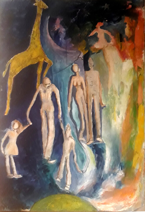 Painting titled "Genèse du double" by Nathalie Straseele, Original Artwork, Oil