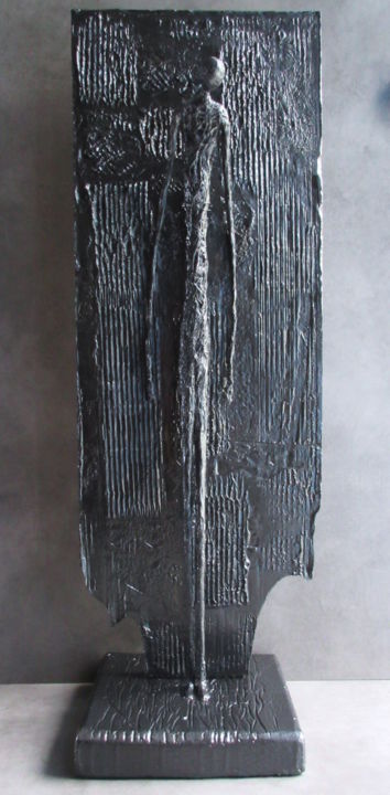 Sculpture titled "Dos au mur" by Nathalie Villate-Lafontaine, Original Artwork, Plaster