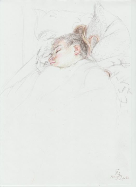 Dibujo titulada "le sommeil" por Nathalie Gautier, Obra de arte original, Lápiz