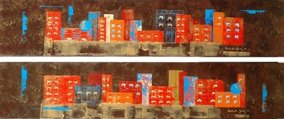 Peinture intitulée "modern houses" par Nathalie Jbeily, Œuvre d'art originale