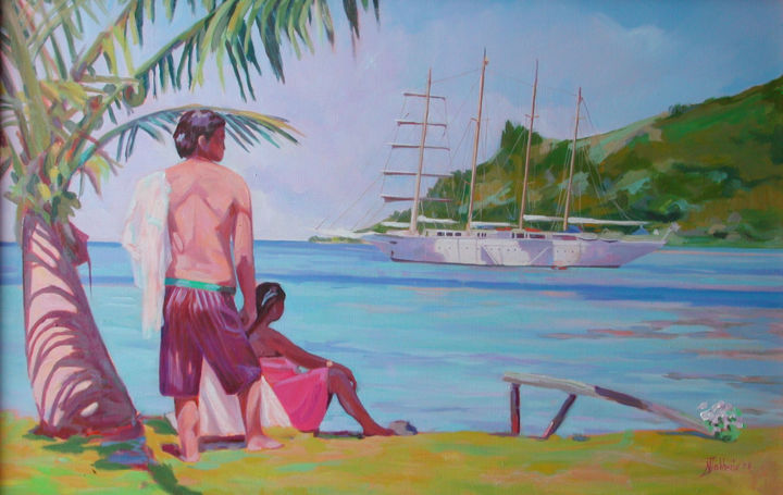 Painting titled "Romance à Opunohu" by Nataly Jolibois, Original Artwork, Oil