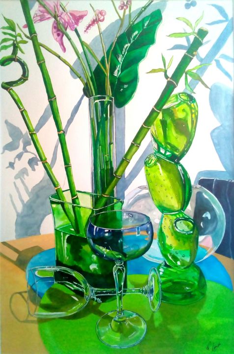 Painting titled "Transparences 19" by Nathalie Lemire, Original Art, Watercolor