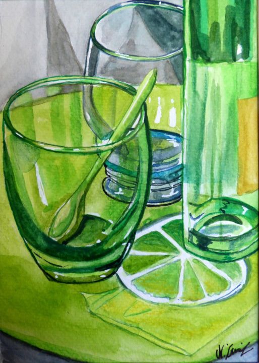 Painting titled "Transparences 6" by Nathalie Lemire, Original Art, Watercolor