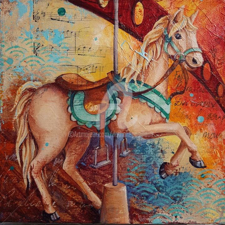 Painting titled "Poney Ô ma vie" by Nathalie Pouillault Boyaval, Original Artwork, Acrylic Mounted on artwork_cat.