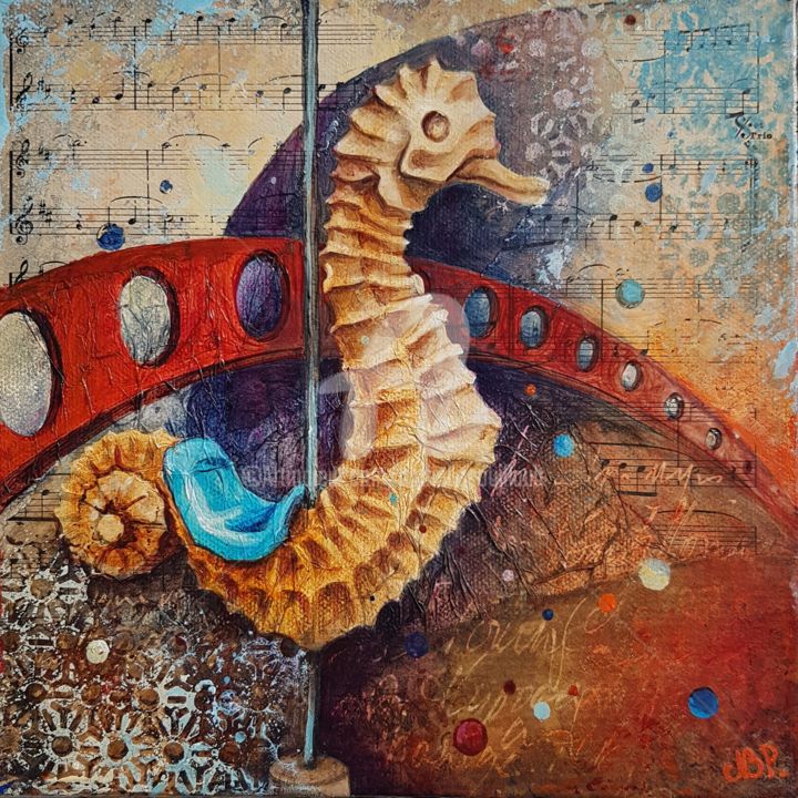 Pintura titulada "Hippocampe Ô ma vie" por Nathalie Pouillault Boyaval, Obra de arte original, Acrílico