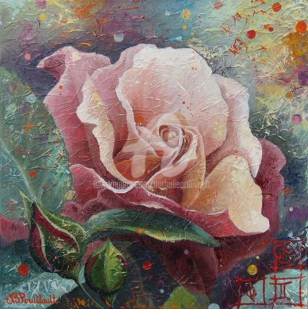 Peinture intitulée "Bouton de rose" par Nathalie Pouillault Boyaval, Œuvre d'art originale, Huile