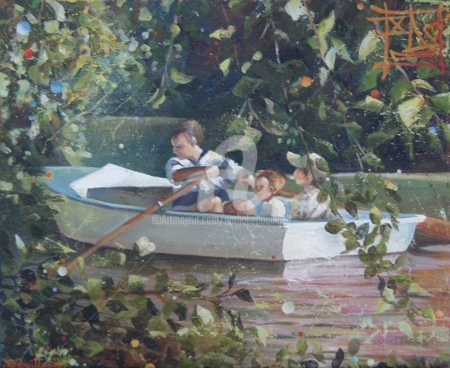 Pintura titulada "La barque" por Nathalie Pouillault Boyaval, Obra de arte original, Otro