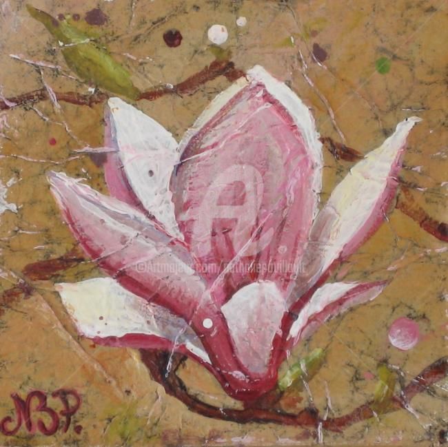 Картина под названием "Mini magnolia III" - Nathalie Pouillault Boyaval, Подлинное произведение искусства, Масло
