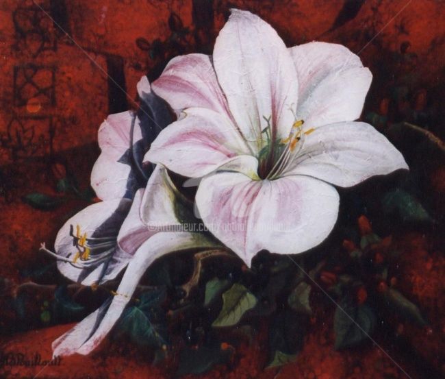 Painting titled "Amaryllis I" by Nathalie Pouillault Boyaval, Original Artwork