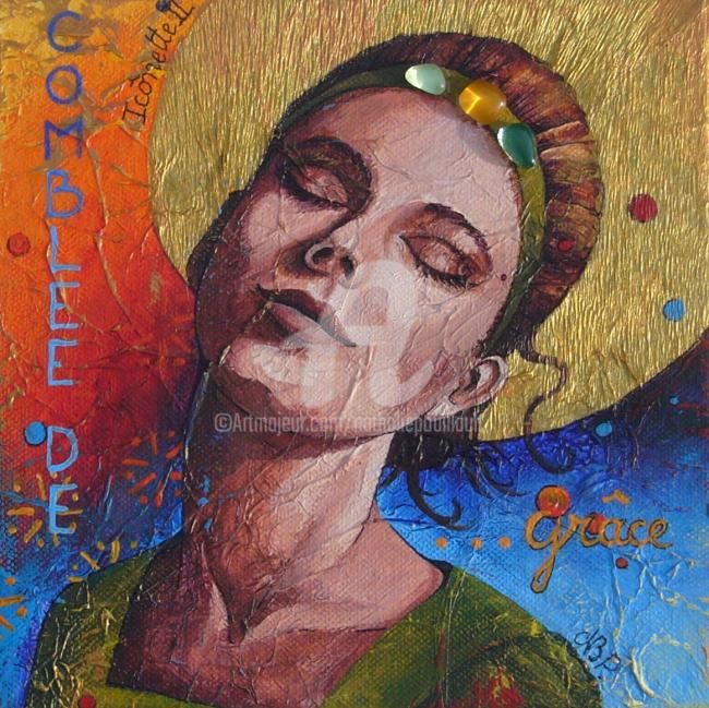 Painting titled "Icônette II 2010" by Nathalie Pouillault Boyaval, Original Artwork, Oil