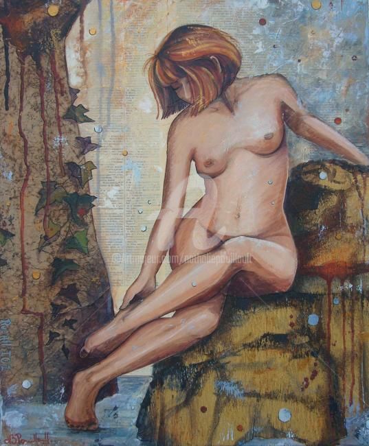Painting titled "Nymphe du marais V" by Nathalie Pouillault Boyaval, Original Artwork, Oil