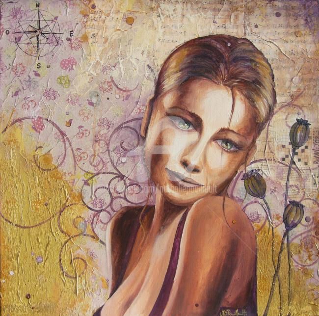 Картина под названием "Attendre" - Nathalie Pouillault Boyaval, Подлинное произведение искусства, Масло
