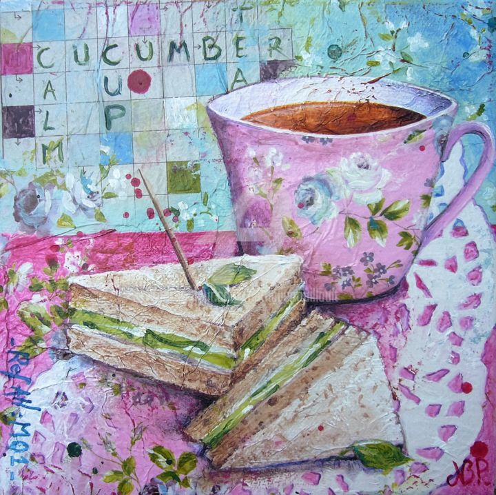 Painting titled "Cucumber sandwish" by Nathalie Pouillault Boyaval, Original Artwork, Acrylic