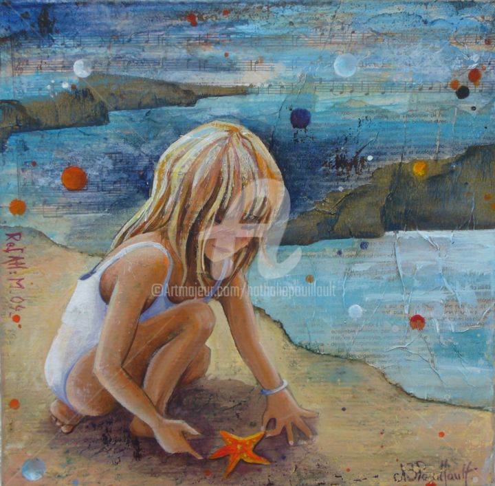 Ζωγραφική με τίτλο "étoile de mer II" από Nathalie Pouillault Boyaval, Αυθεντικά έργα τέχνης, Ακρυλικό
