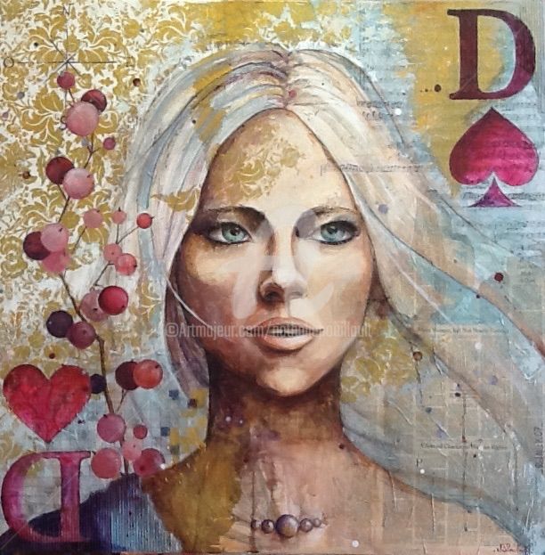 Painting titled "Dame de pique" by Nathalie Pouillault Boyaval, Original Artwork, Acrylic