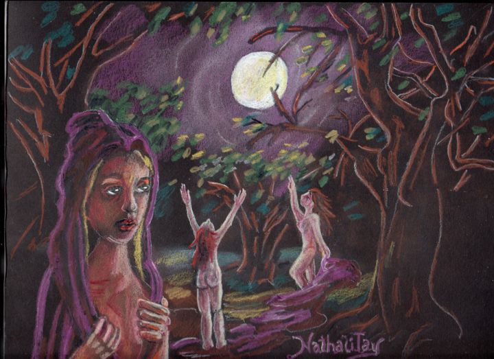Desenho intitulada "L'Oracle della Luna" por Nathalitay, Obras de arte originais, Conté