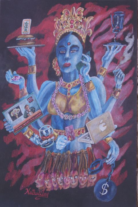 Dessin intitulée "La Kali des temps n…" par Nathalitay, Œuvre d'art originale, Crayon