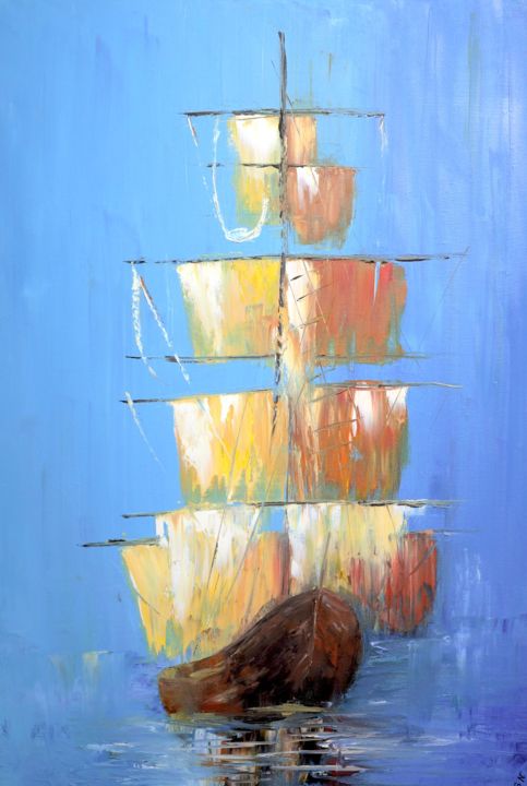 Painting titled "Boat" by Nataliia Gorbachenko, Original Artwork, Oil