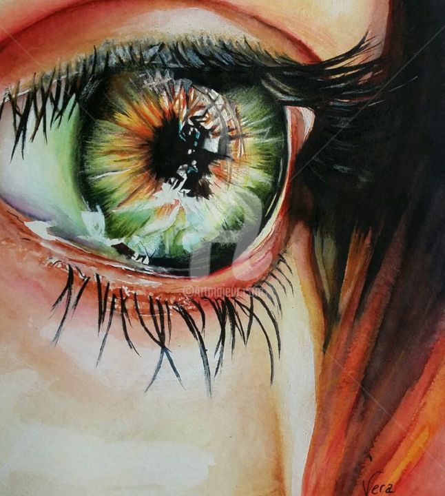 Peinture intitulée "iris flamboyant" par Nathaly Vera, Œuvre d'art originale, Aquarelle