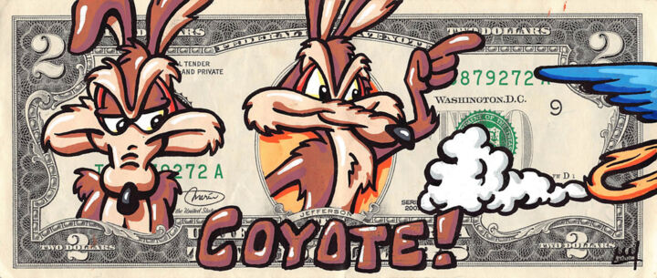 Pintura intitulada "Coyote!" por Nathan Wegner, Obras de arte originais, Acrílico
