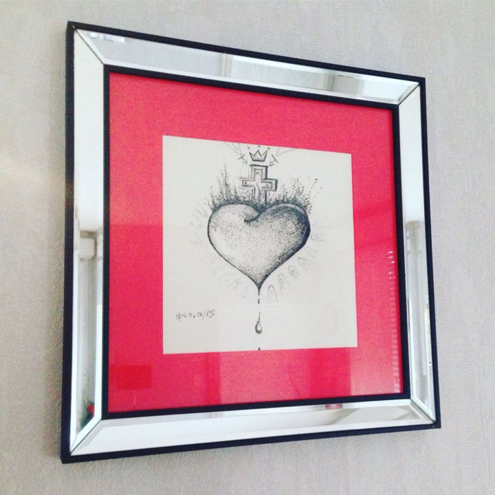 Drawing titled "Coeur sacré" by Nath De La Grenade, Original Artwork