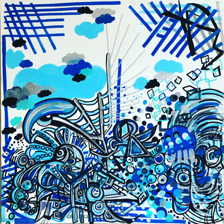 Painting titled "21 Blues" by Nath De La Grenade, Original Artwork, Acrylic