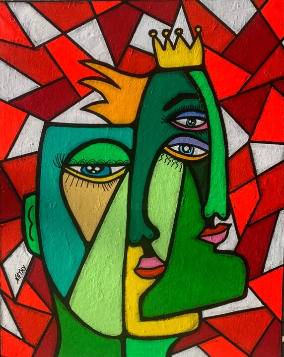 Painting titled "DUO GREEN POWER" by Nathy, Original Artwork, Acrylic