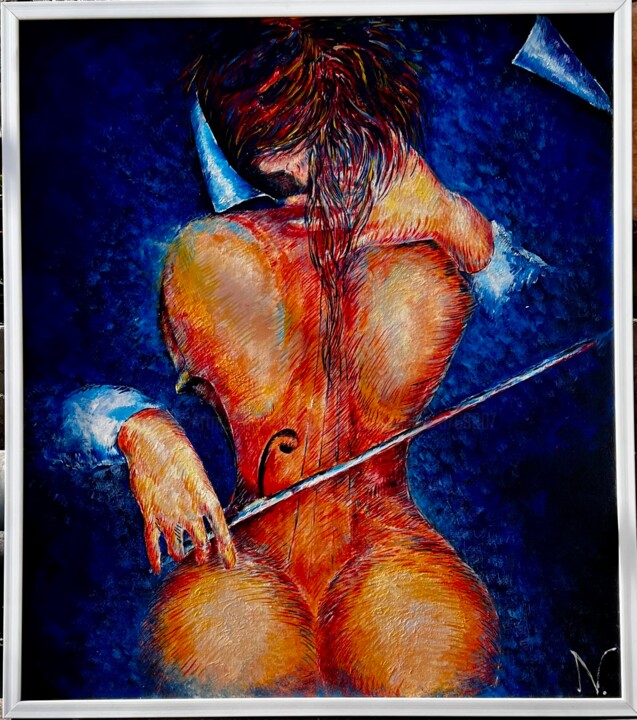 Painting titled "Lady cello" by Natia Vardosanidze (NV), Original Artwork, Oil