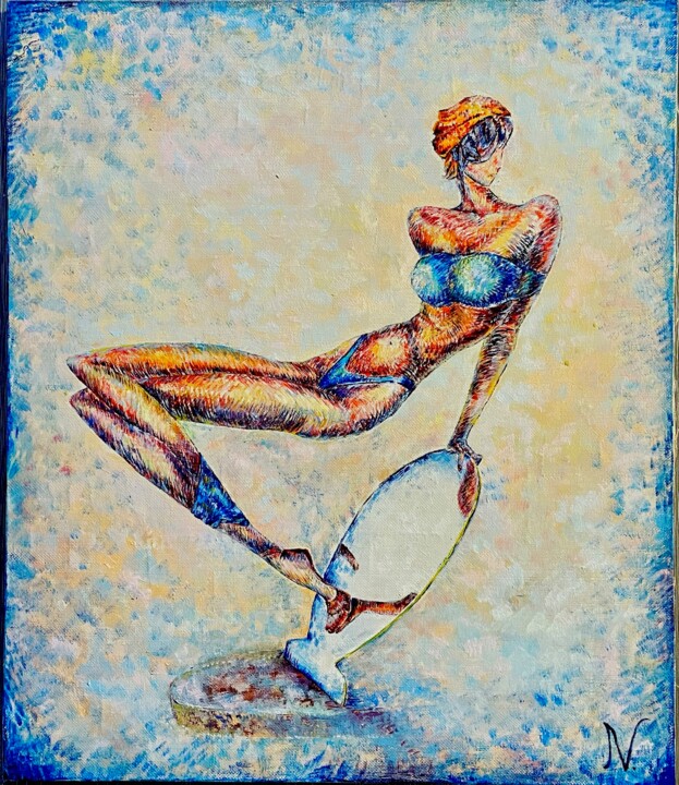 Painting titled "“Balance on the mir…" by Natia Vardosanidze (NV), Original Artwork, Oil Mounted on Wood Stretcher frame